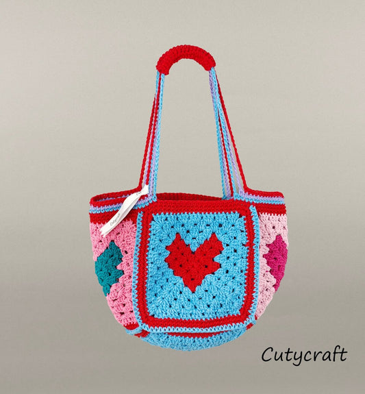 Colorful Handcrafted Heart Tote