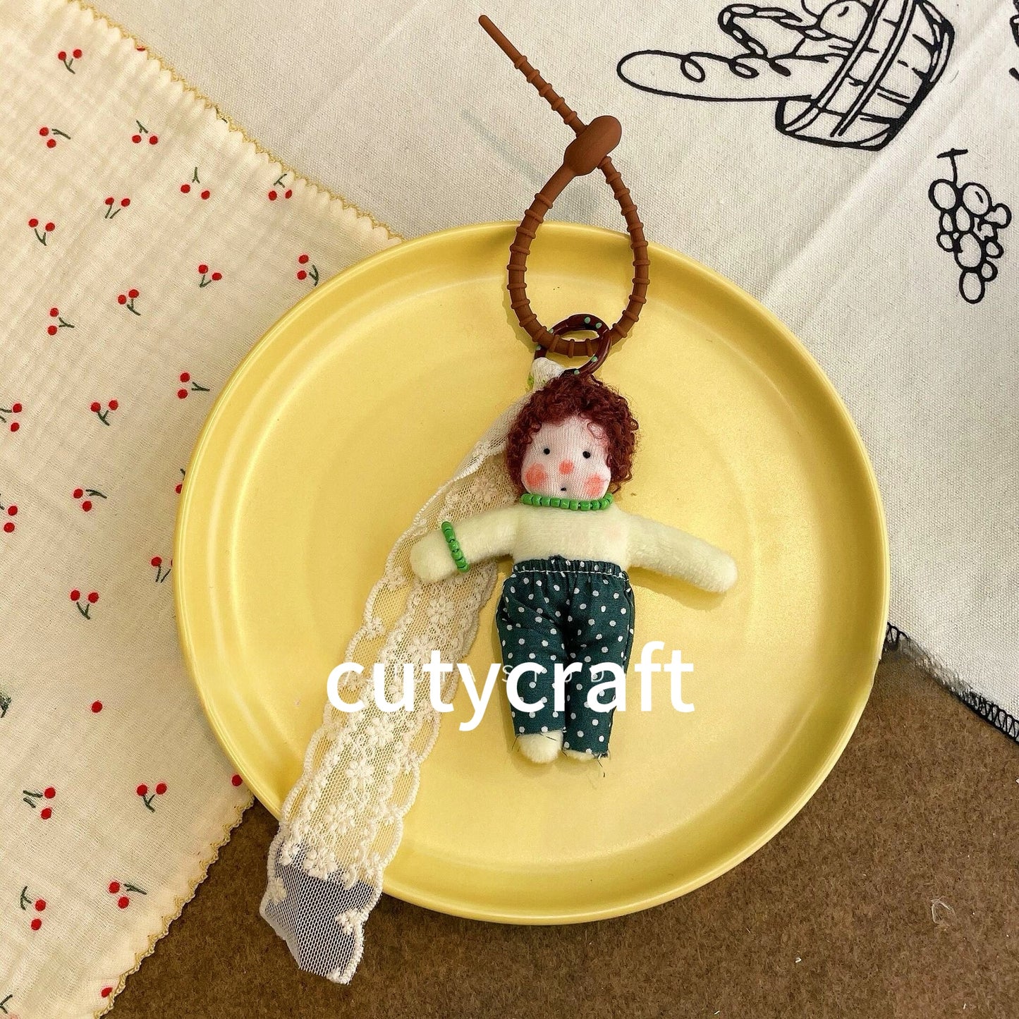 Curly Mermaid Buddy — Handmade Doll Keychain