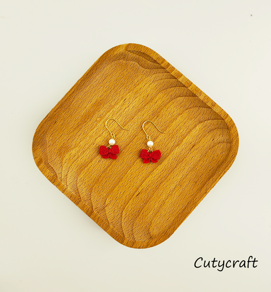 Red Bow Pearl Earrings