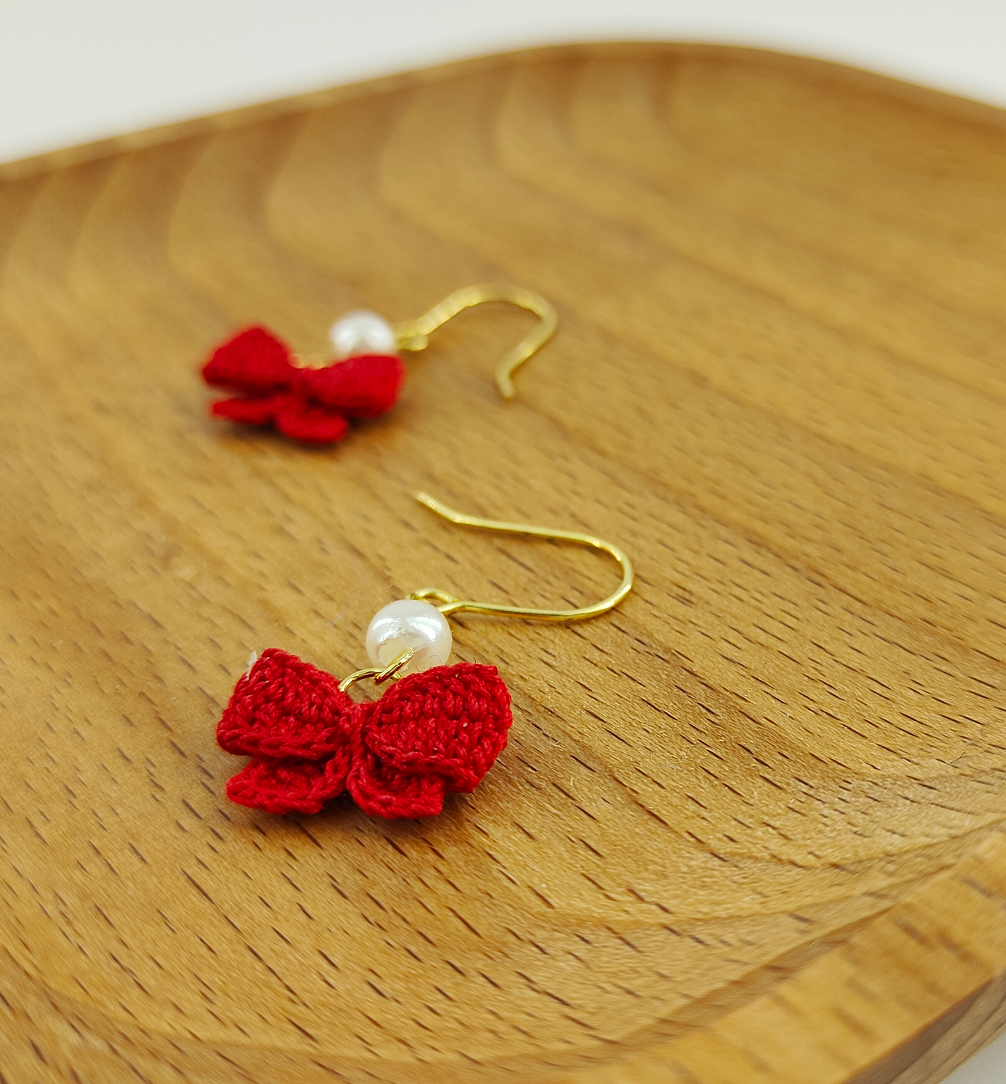 Red Bow Pearl Earrings