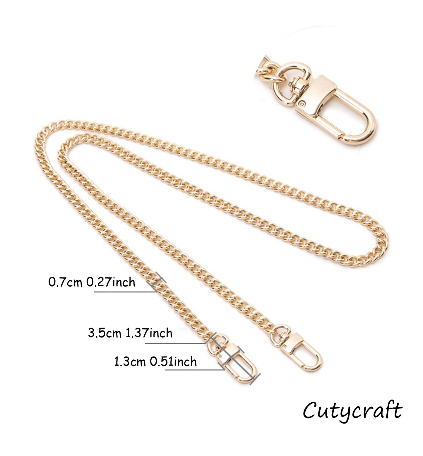 Flat Chain Strap Purse Chain Accessories Purse Straps Shoulder Cross Body Replacement Straps, with Metal Buckles (Gold)