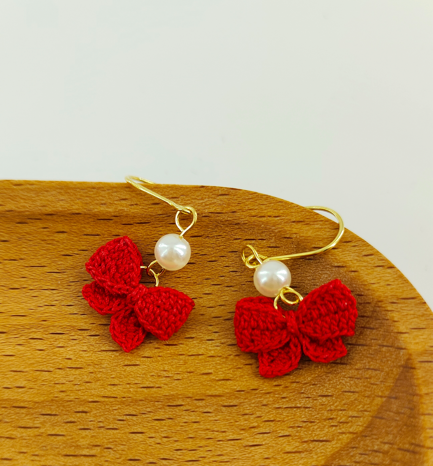 Red Bow Pearl Earrings