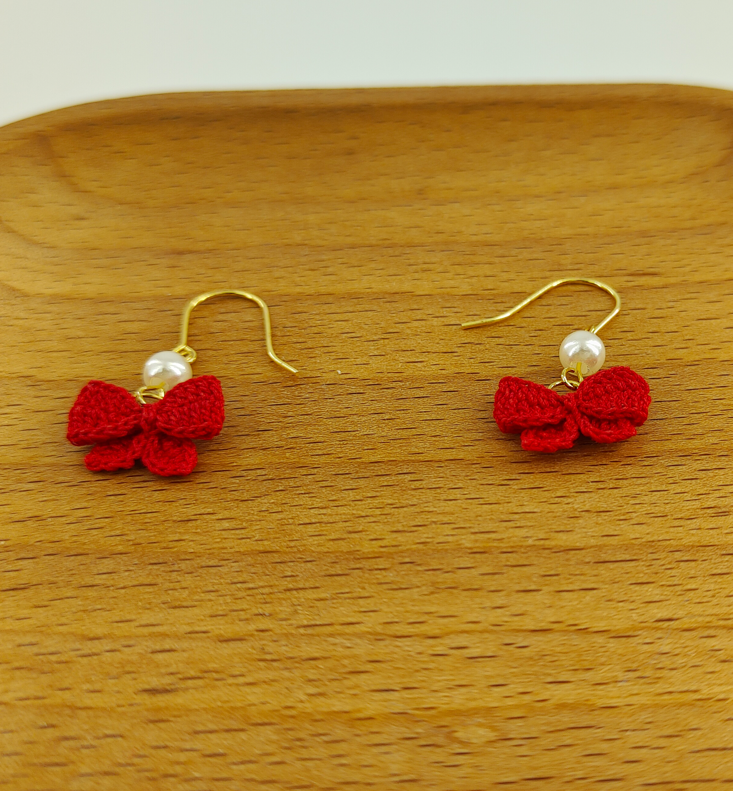 Red Bow Pearl Earrings