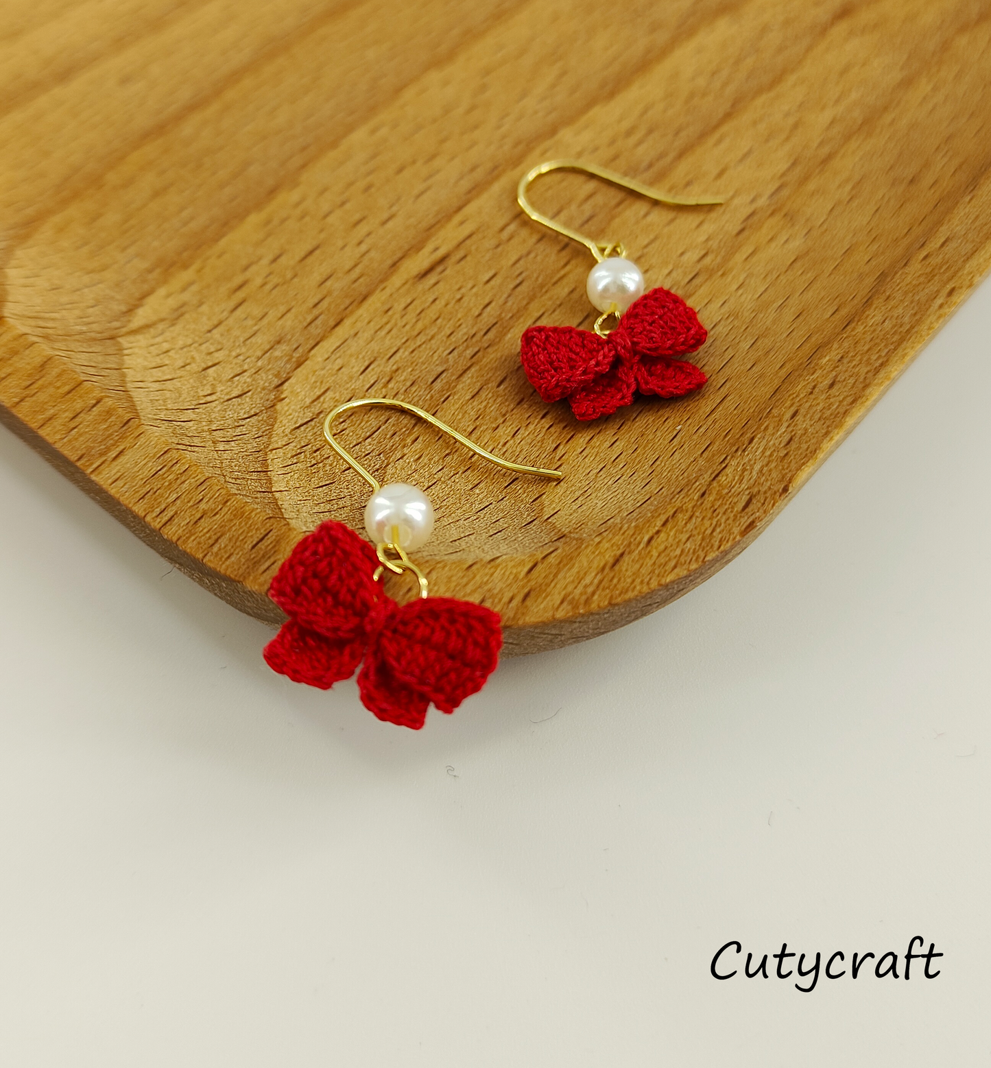 Red Bow Pearl Earrings