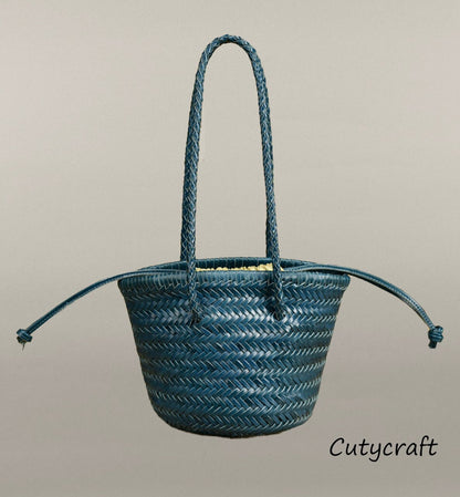 Rustic Leather Woven Tote