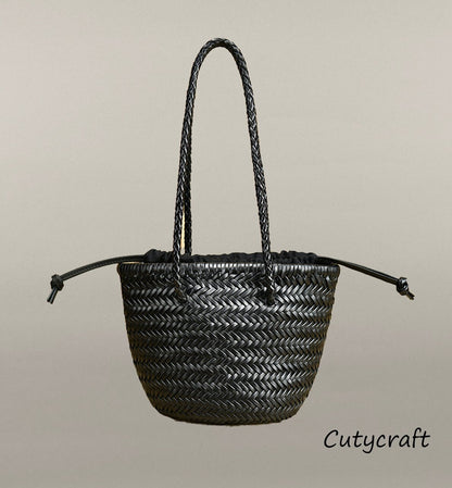 Rustic Leather Woven Tote