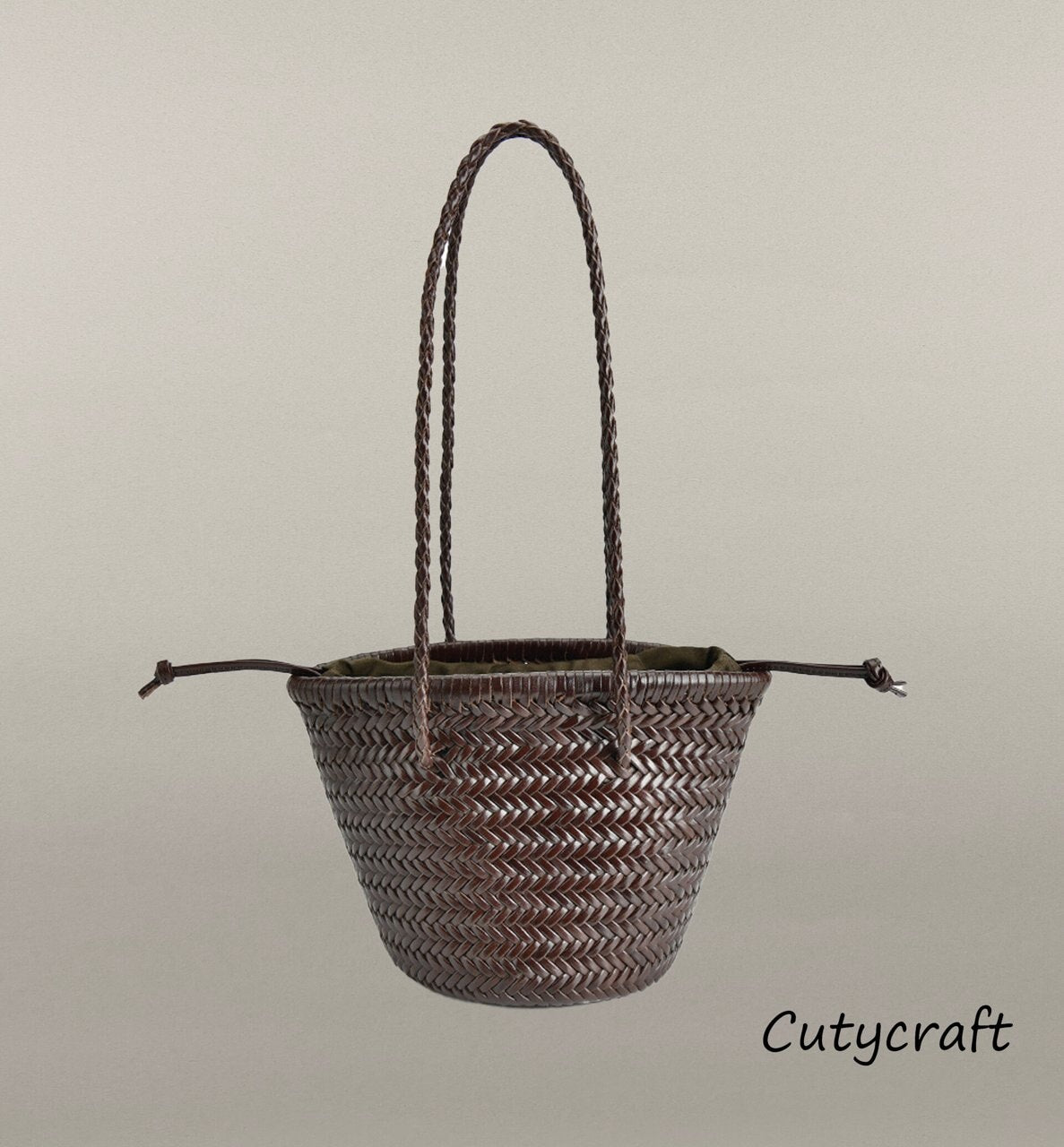 Rustic Leather Woven Tote