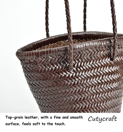 Rustic Leather Woven Tote