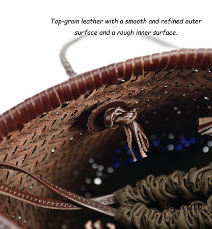 Rustic Leather Woven Tote