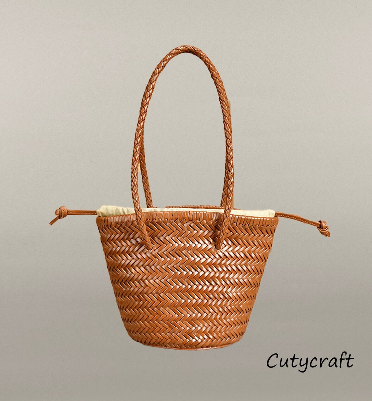 Rustic Leather Woven Tote