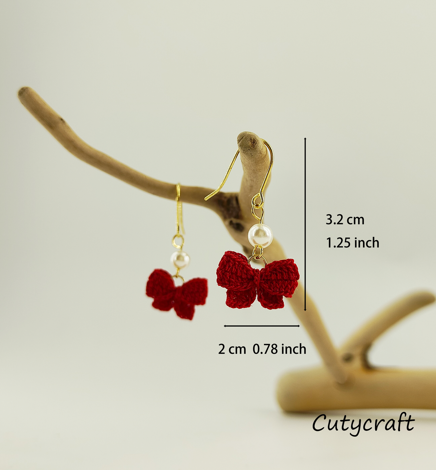 Red Bow Pearl Earrings